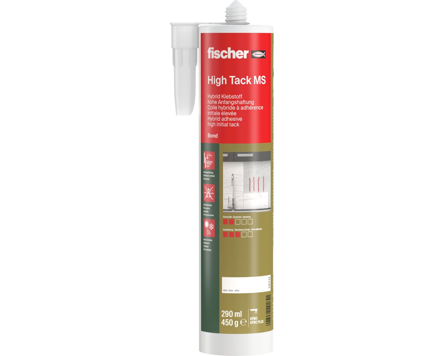 Fischer Elastic Adhesive High Tack MS White 290 ml - Indoor & Outdoor