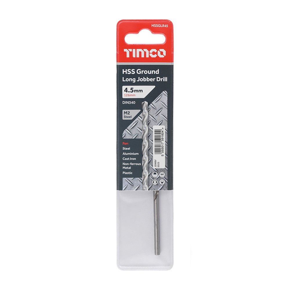 Ground Long Jobber Drills - HSS M2 - 4.5mm