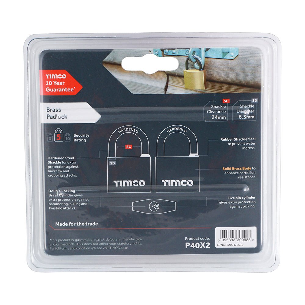 Brass Padlock - 40mm (Pack 2)