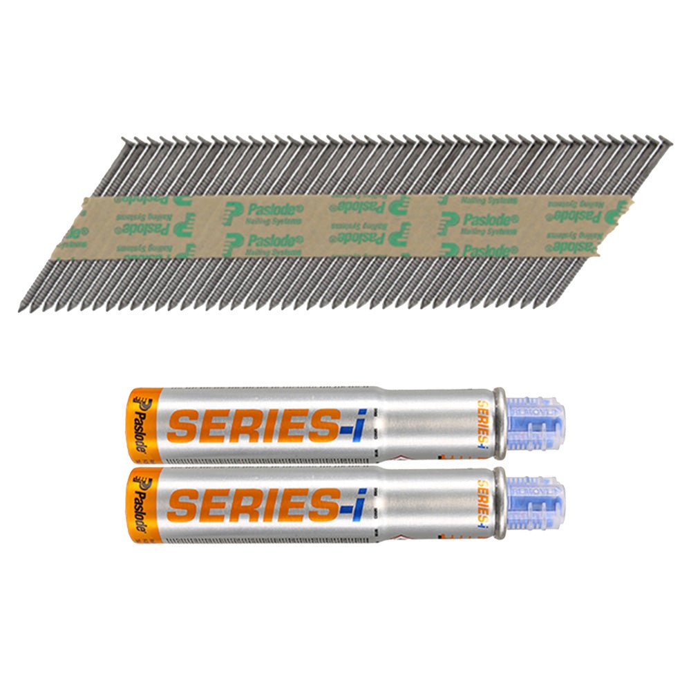 Paslode IM360Ci Nails & Fuel Cells Trade Pack - Ring Shank - Bright - 141083