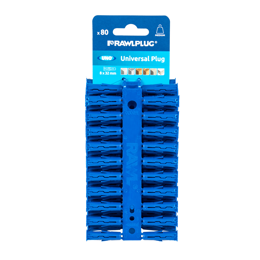 Rawlplug Uno Universal Plug - Blue - 8 x 32mm - Pack 80