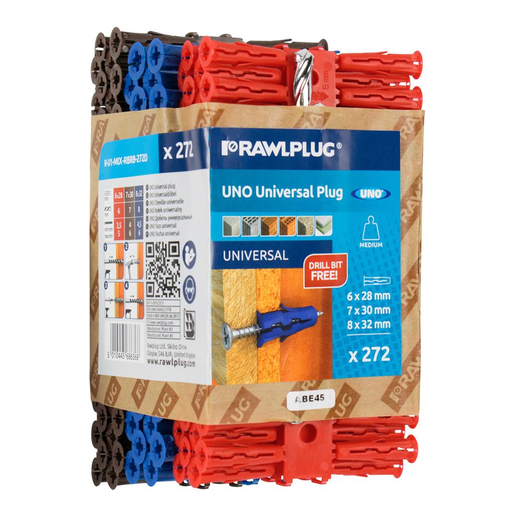 Rawlplug Uno Universal Plug - Mixed & Drill Bit - Pack 272