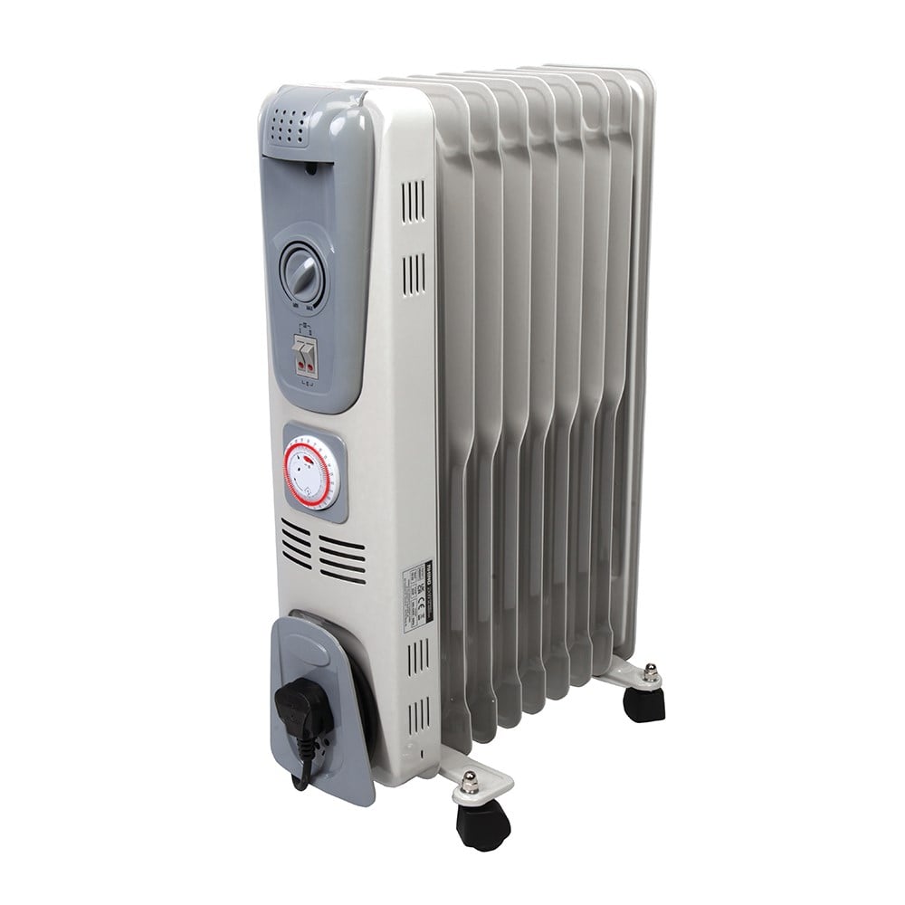 Rhino 2kw Oil Filled Radiator - White - Compact - Thermostat
