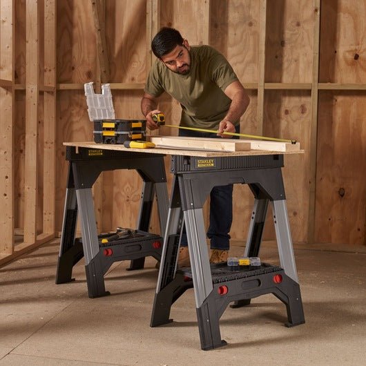 Stanley Folding Adjustable Height Metal Sawhorse (Pair) 1-92-980