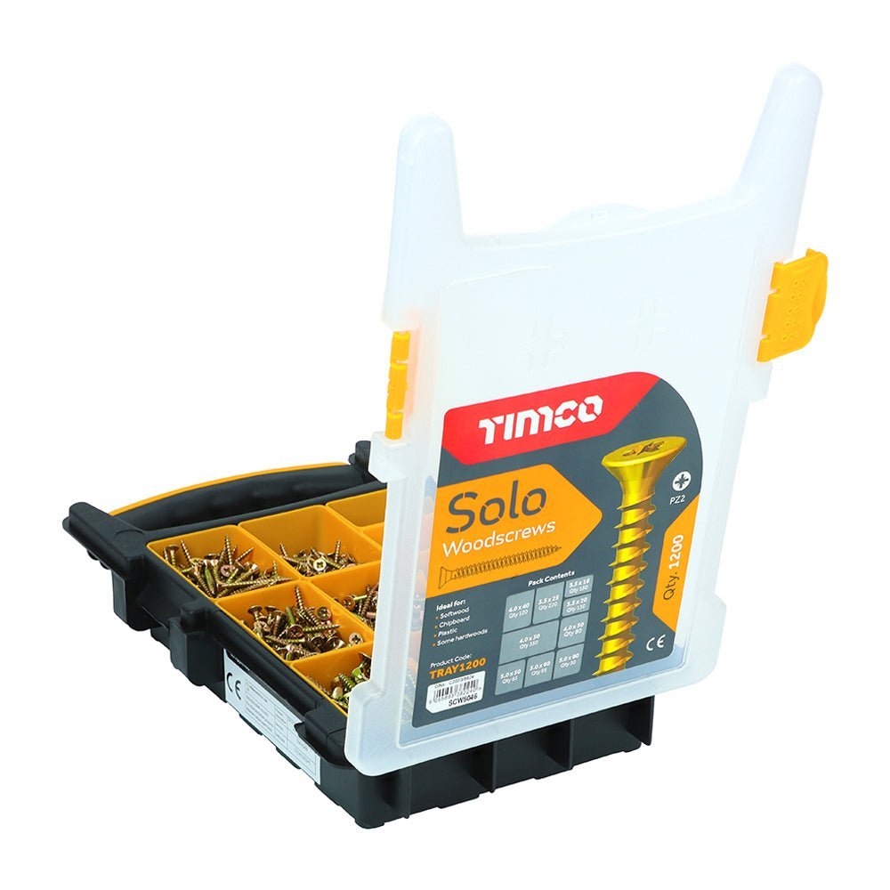 Solo Woodscrews - Mixed Tray - PZ - Countersunk - Yellow - 1200 Pieces