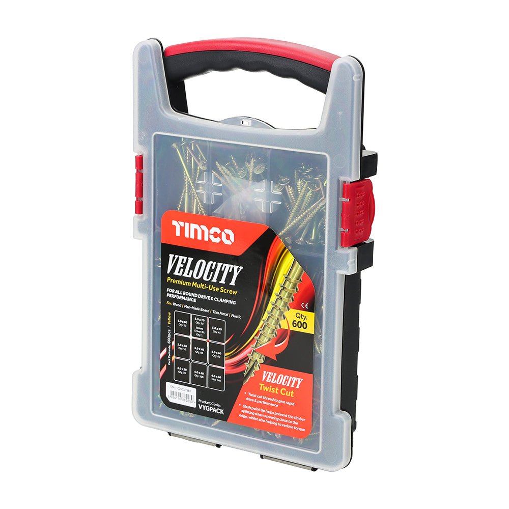 Velocity Premium Multi-Use Screws - Grab Pack - Pozi - Countersunk - Yellow - 600 Pieces