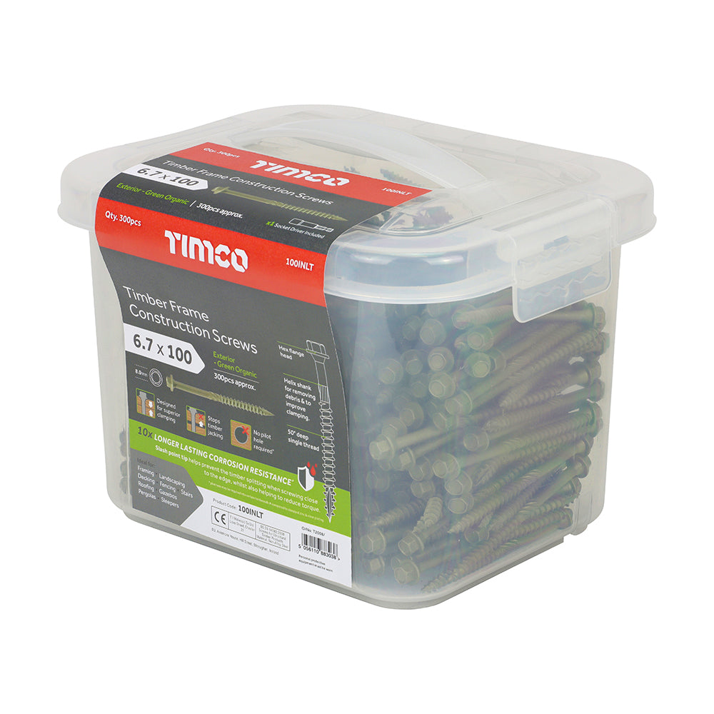 Timber Frame Construction & Landscaping Screws - Hex - Exterior - Green Organic 6.7 x 100