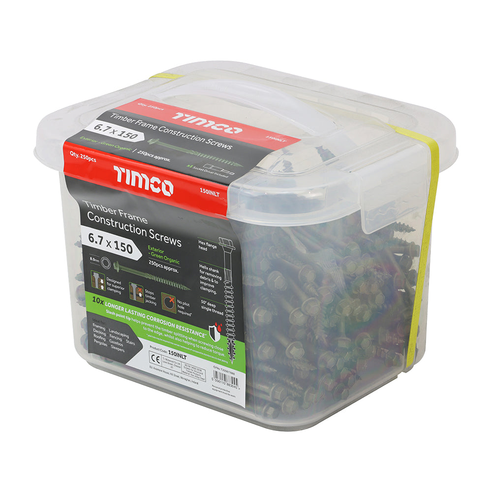 Timber Frame Construction & Landscaping Screws - Hex - Exterior - Green Organic 6.7 x 150