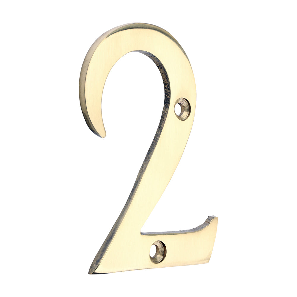 Door Numeral 2 - Polished Brass 76mm