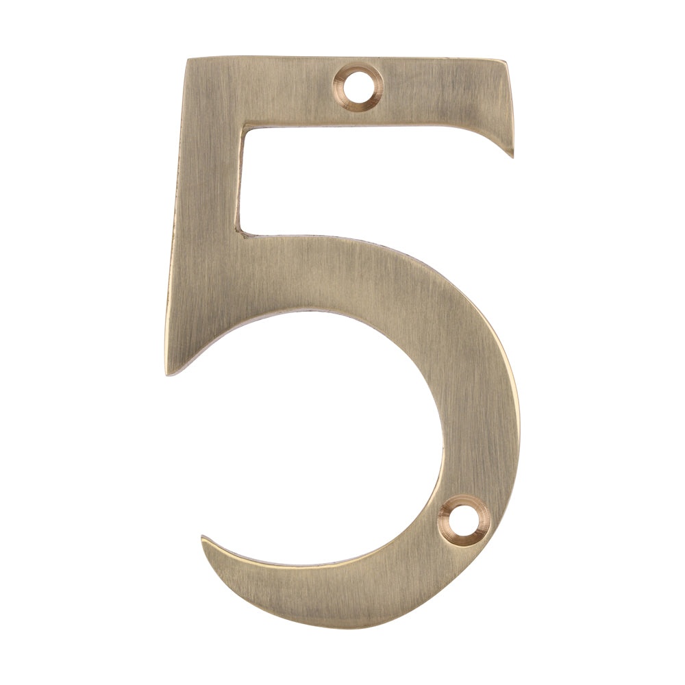 Door Numeral 5 - Polished Brass 75mm