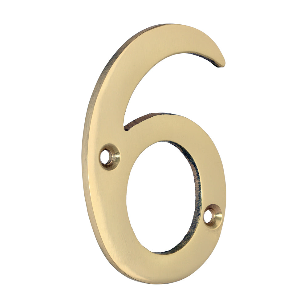 Door Numeral 6 - Polished Brass 75mm