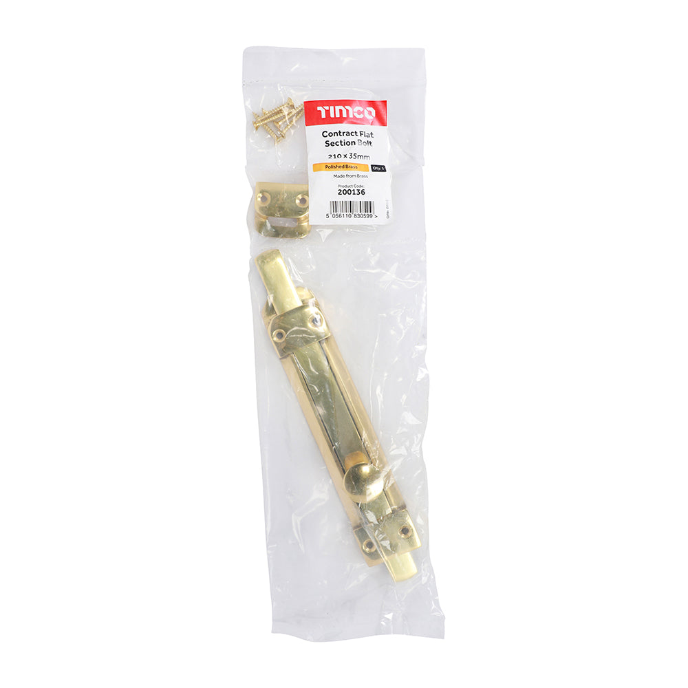 Flat Section Bolt Polished Brass - 210 x 35mm