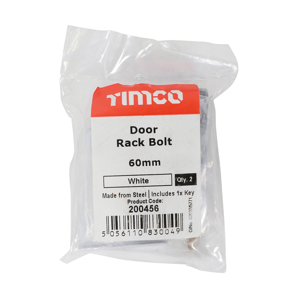 Door Rack Bolt White - 60mm (Pack 2)