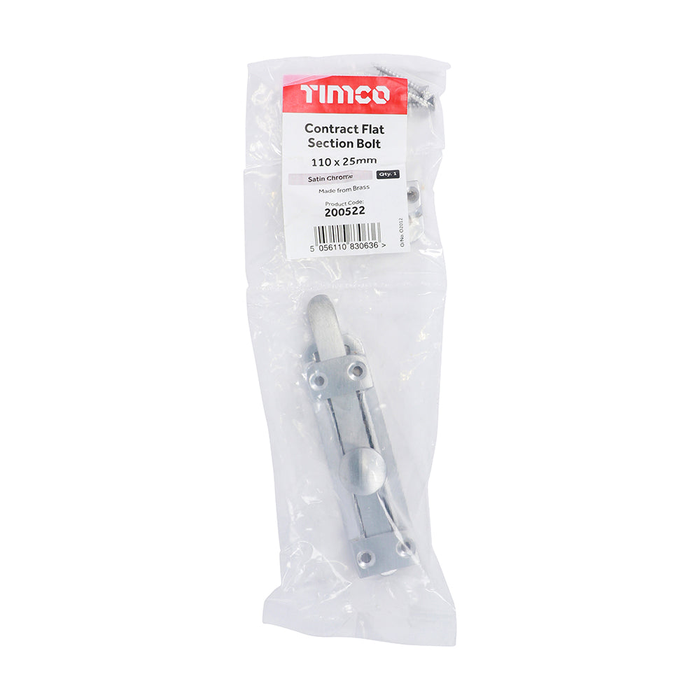 Flat Section Bolt Satin Chrome - 110 x 25mm