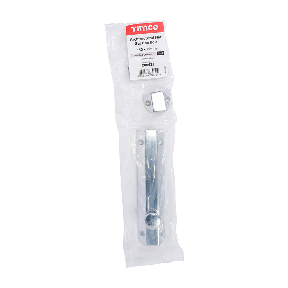 Arch Flat Sec Bolt Pol. Chrome - 150 x 35mm
