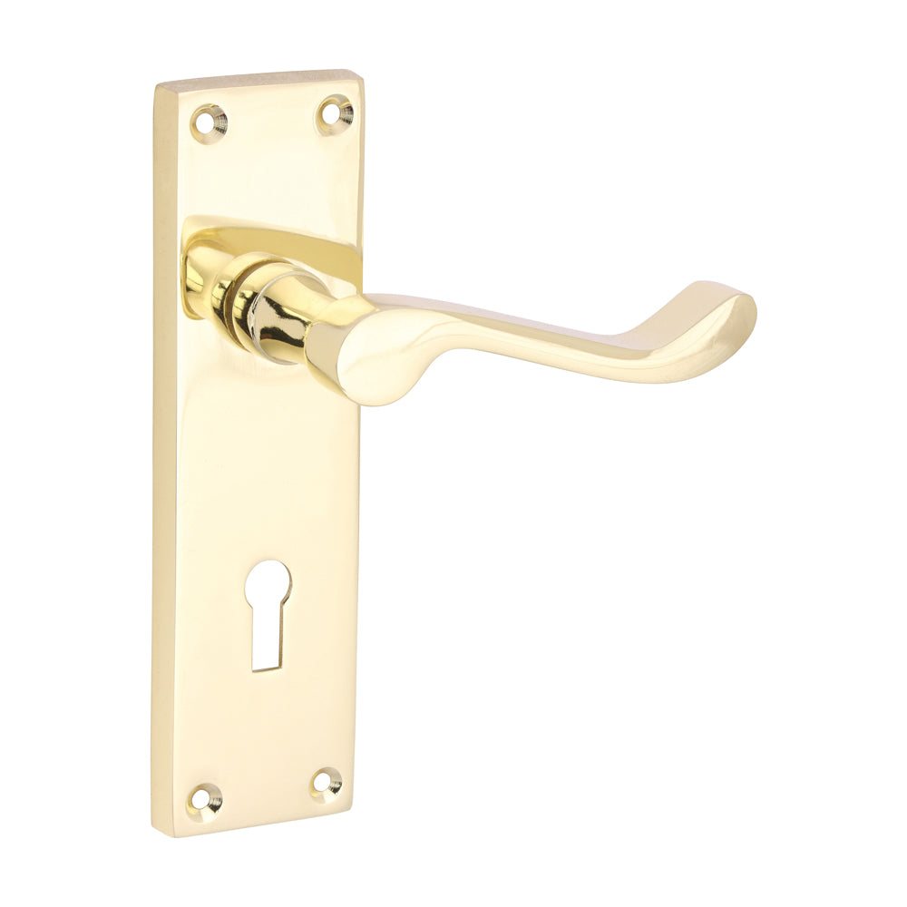 Victorian Scroll Lock Handles - Polished Brass 152 x 42