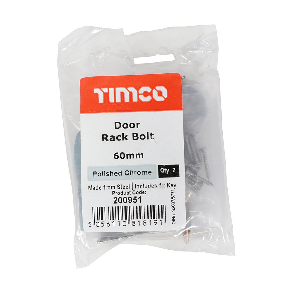 Door Rack Bolt Polished Chrome - 60mm (Pack 2)
