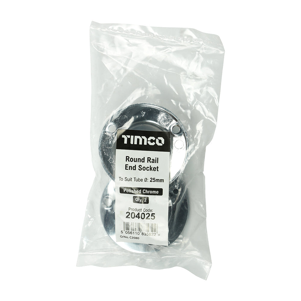 Round End Socket P/Chrome - 25mm (Pack 2)