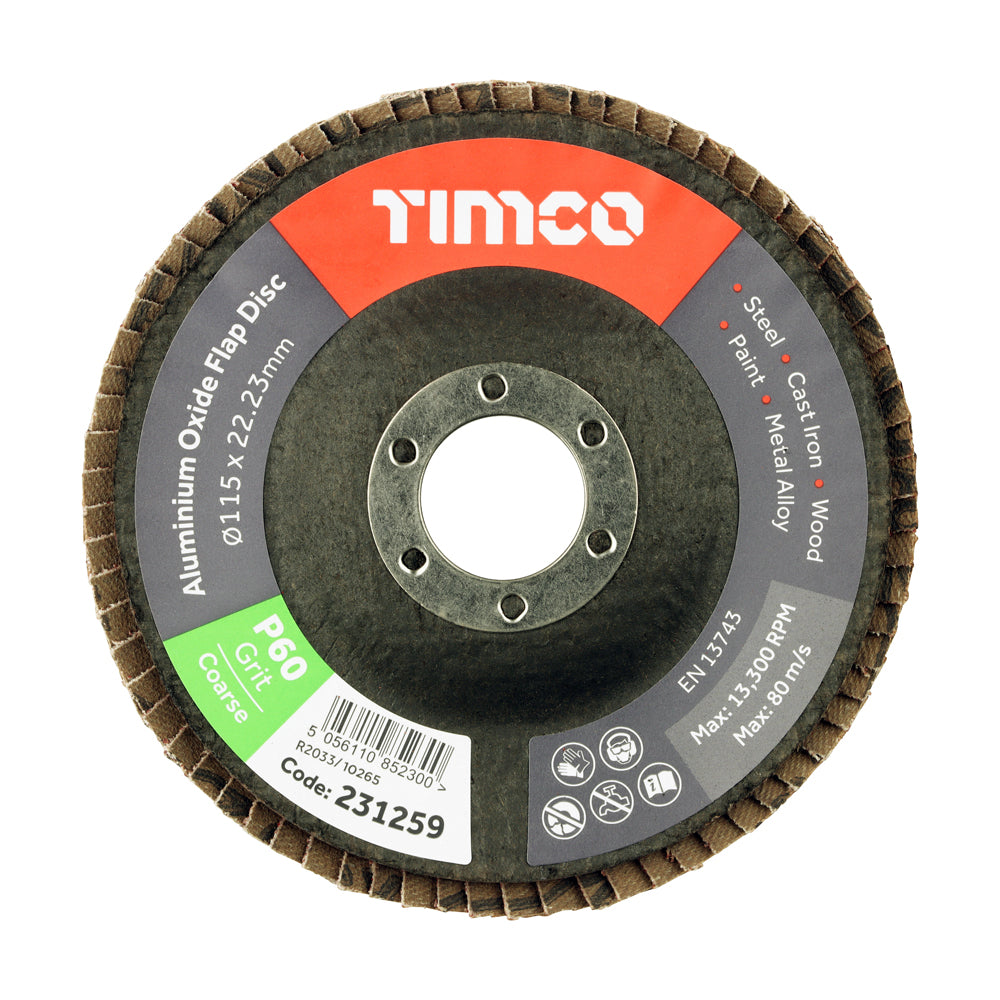 Set of Flap Discs - Aluminium Oxide - Type 29 Conical - 60 Grit 115 x 22.23
