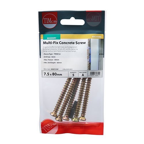 Multi-Fix Concrete Screws - TX - Flat Countersunk - Yellow - Bag