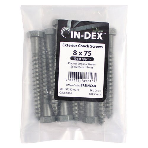 In-Dex Coach Screws - Hex - Exterior - Green