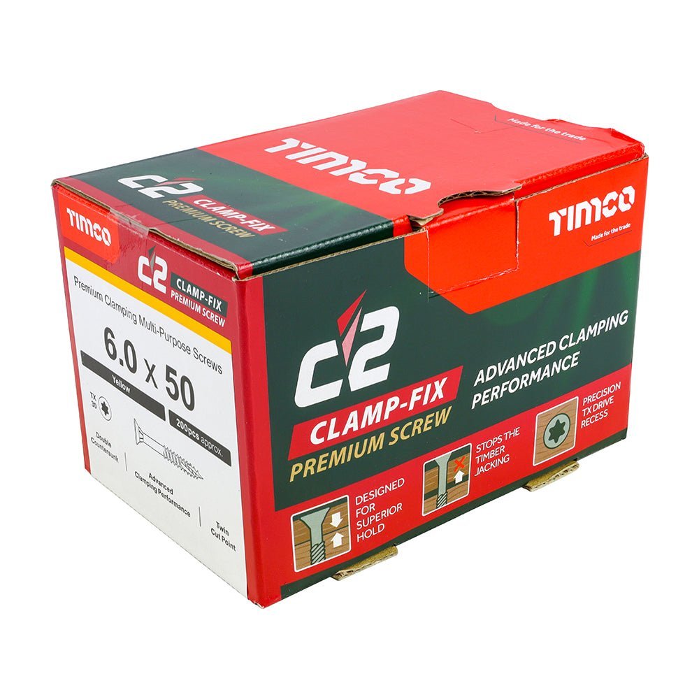 C2 Clamp-Fix Multi-Purpose Premium Screws - TX - Double Countersunk - Yellow - Box