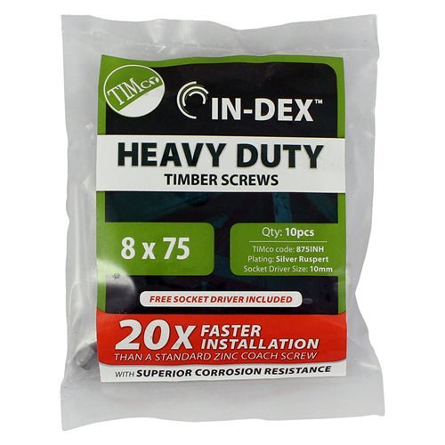 In-Dex Heavy Duty Timber Screws - Hex - Exterior - Silver - Bag 10