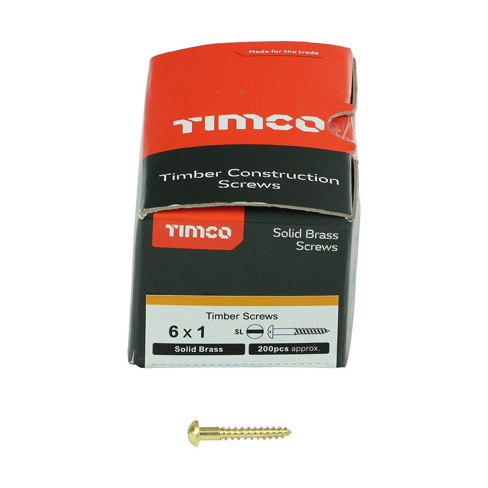 Solid Brass Timber Screws - SLOT - Round