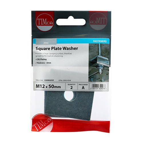 Square Plate Washers - Zinc - Bag of 2