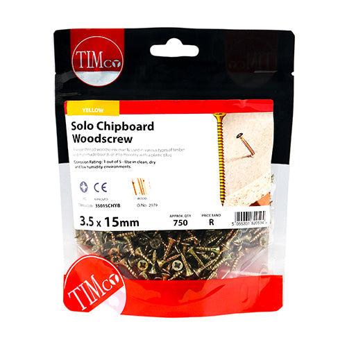 Solo Woodscrews - PZ - Double Countersunk - Yellow