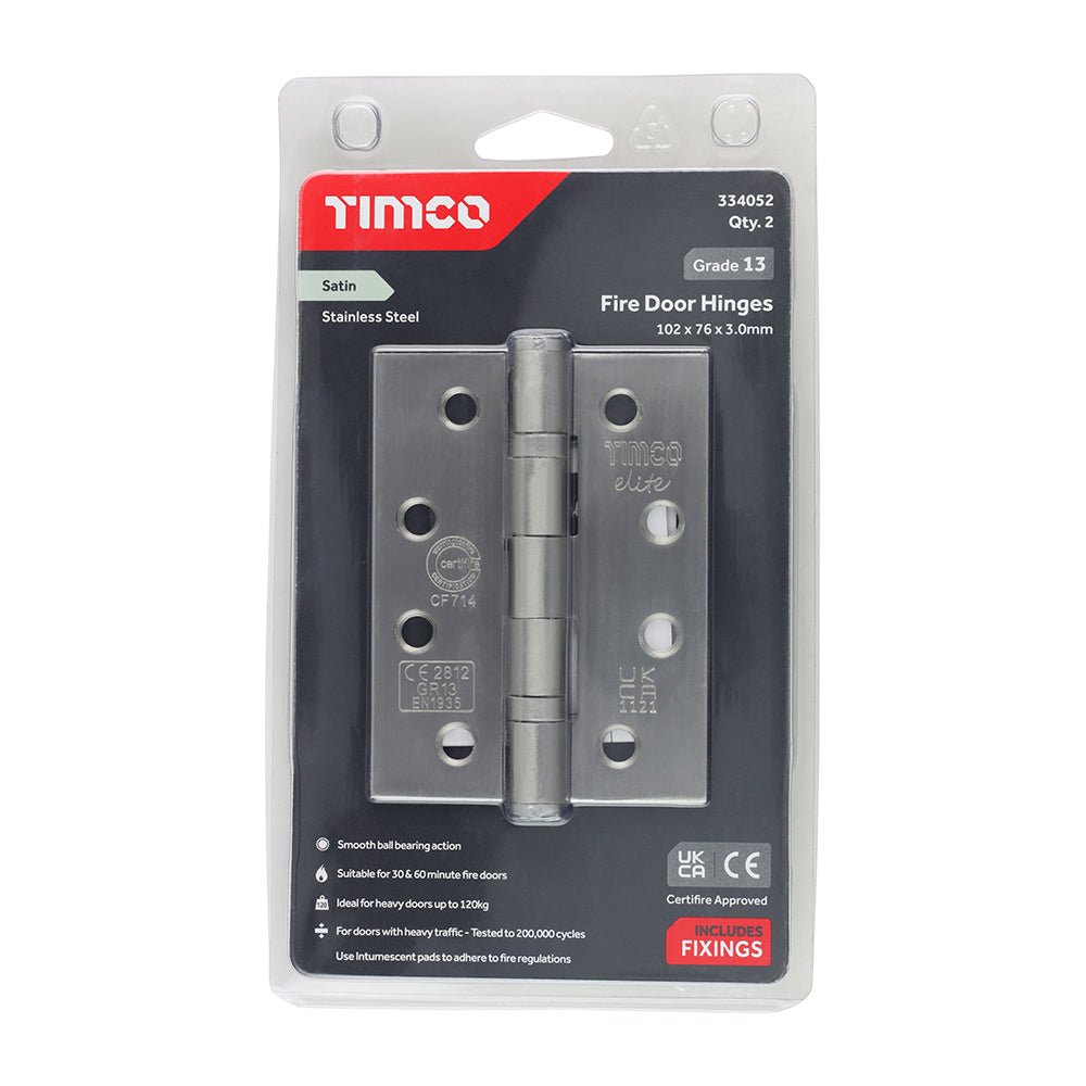 Grade 13 Fire Door Hinges - Satin Stainless Steel (Pack 2)