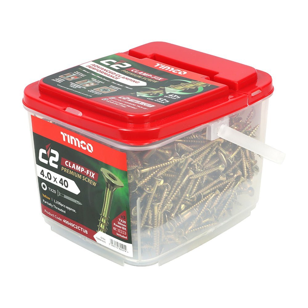 C2 Clamp-Fix Premium Clamping Multi-Purpose Screws - TX - Double Countersunk - Yellow - Tubs