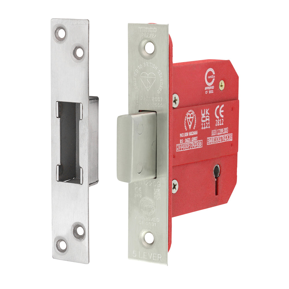 5 Lever British Standard CE Deadlock - Stainless Steel - Satin 78 case / 57 backset