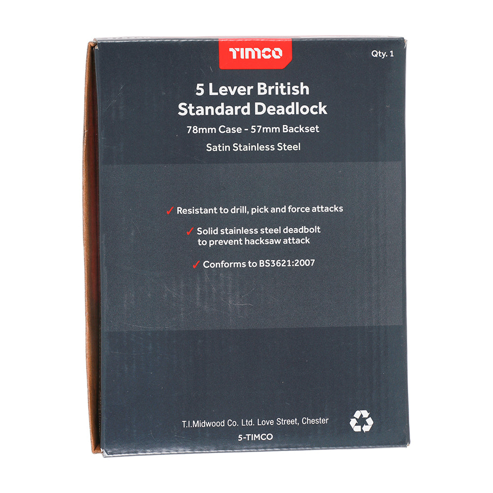 5 Lever BS Deadlock SS Sat. - 78 case / 57 backset