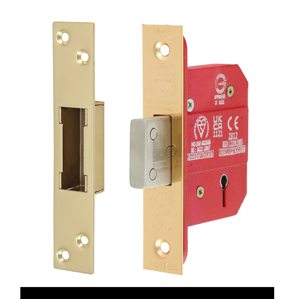 5 Lever British Standard CE Deadlock - Electro Brass 66 case / 45 backset