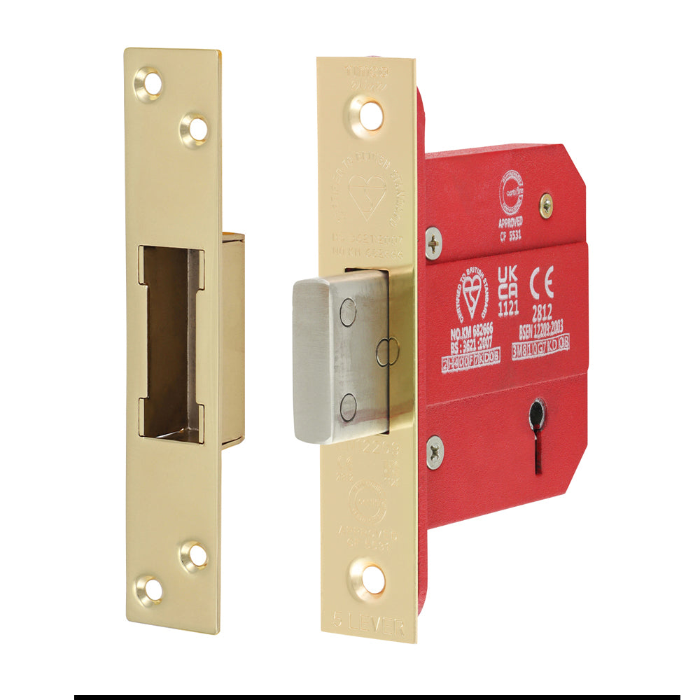 5 Lever British Standard CE Deadlock - Electro Brass 78 case / 57 backset