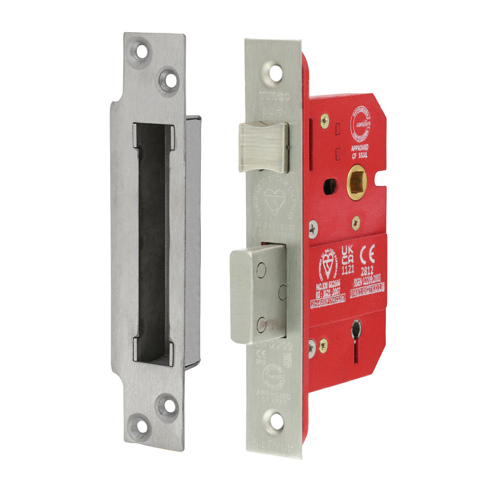 5 Lever British Standard CE Sashlock - Stainless Steel - Satin 66 case / 45 backset