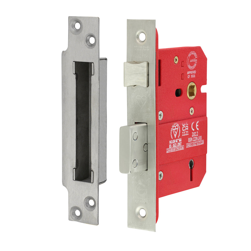 5 Lever British Standard CE Sashlock - Stainless Steel - Satin 78 case / 57 backset