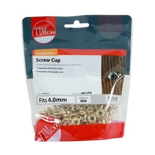 Surface Screw Cup - Electro Brass - To fit 8 Gauge Screws - 800 Pieces