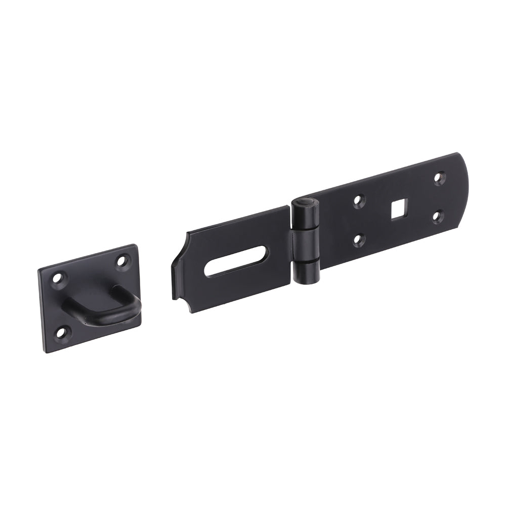 Secure Bolt On Hasp & Staple - Heavy Duty - Black 10"