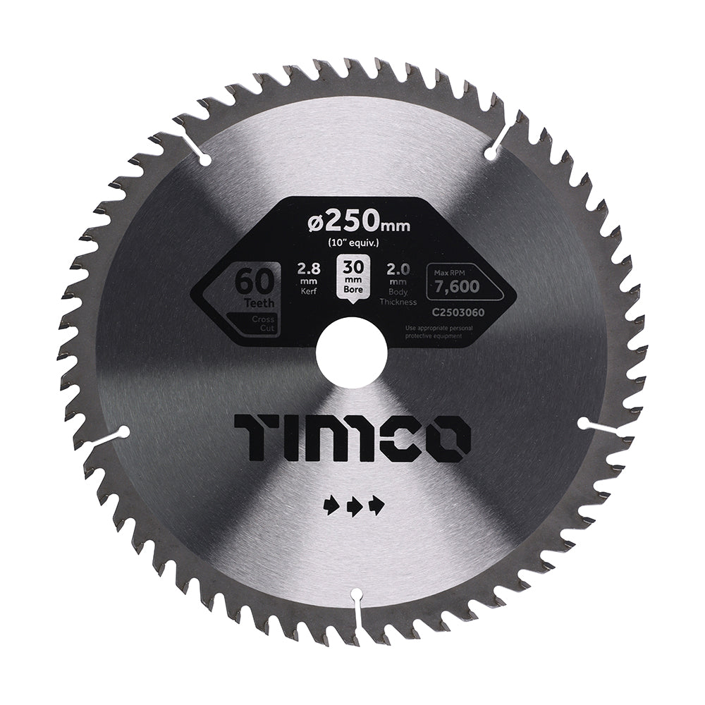 Circular Saw Blade - Trimming/Crosscut - Medium/Fine 250 x 30 x 60T