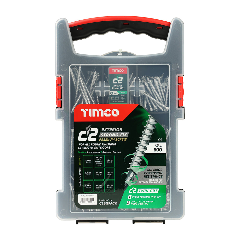 C2 Exterior Strong-Fix Mixed Grab Pack - PZ - Double Countersunk with Ribs - Twin-Cut - Silver 600pcs