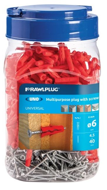 Rawlplug UNO Universal Contract Wall Plug with screws Red 6mm