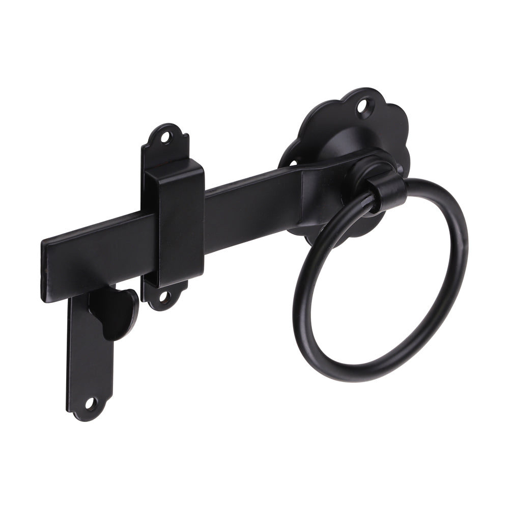 Ring Gate Latch - Plain - Black 6"