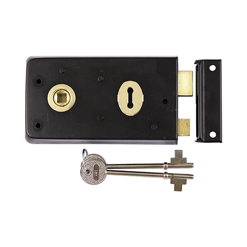 Rim Sash Lock - Inward and Outward Keep - Black 143 x 83mm