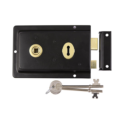 Rim Sash Lock Fluted - Black 156 x 106mm