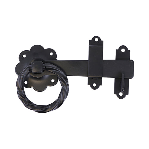 Ring Gate Latch - Twisted - Black 6"