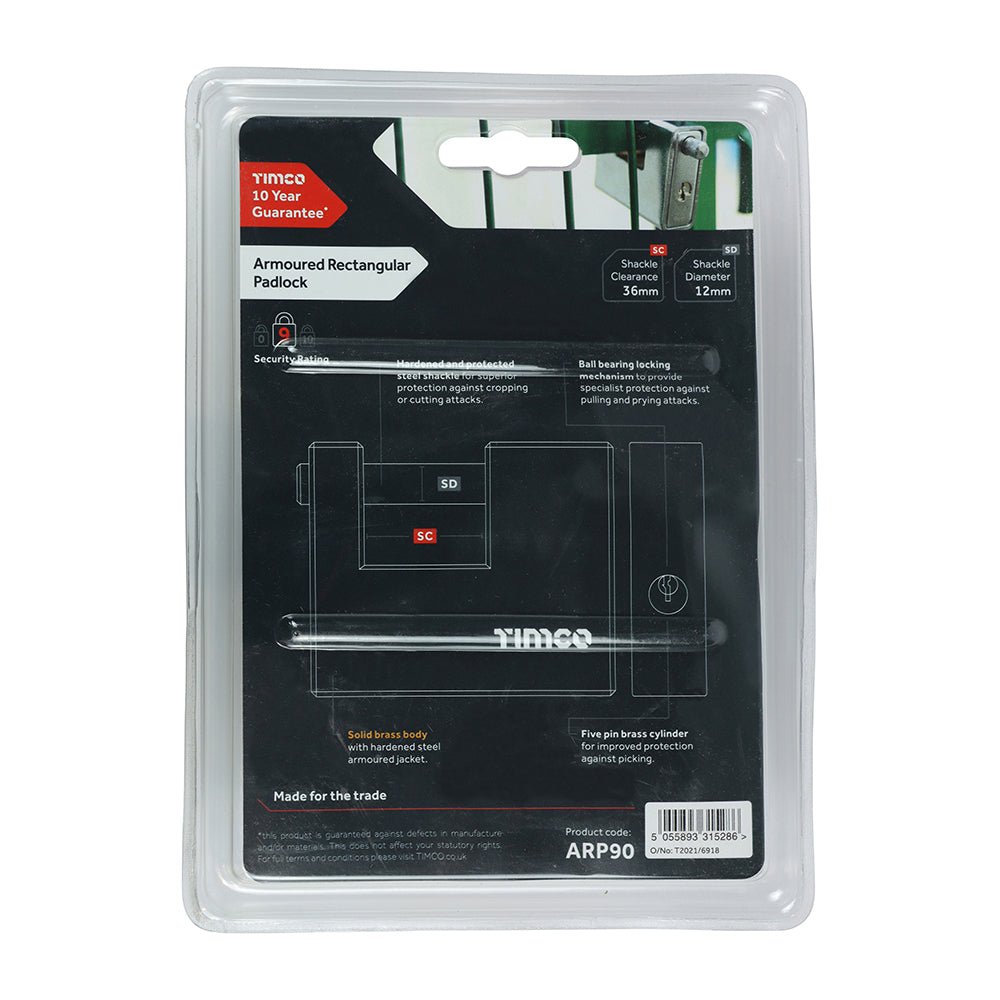 Armoured Rectangle Padlock - 90mm