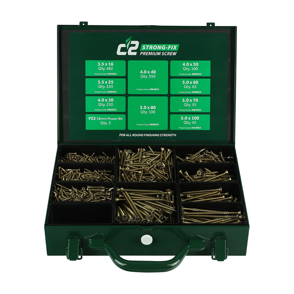 C2 Strong-Fix Premium Multi-Purpose Screws - Assorted Trade Case - PZ -Double Countersunk - Yellow