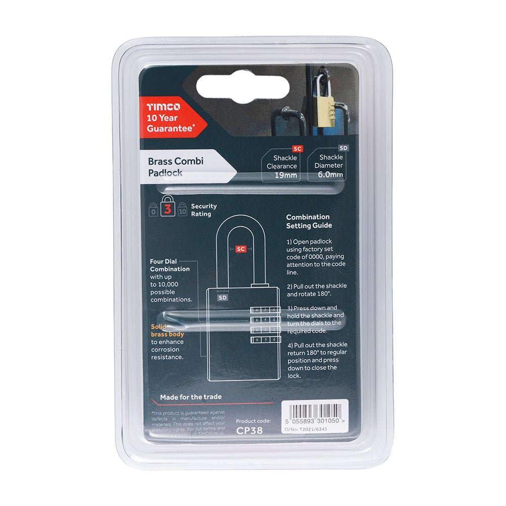 Brass Combination Padlock - 38mm